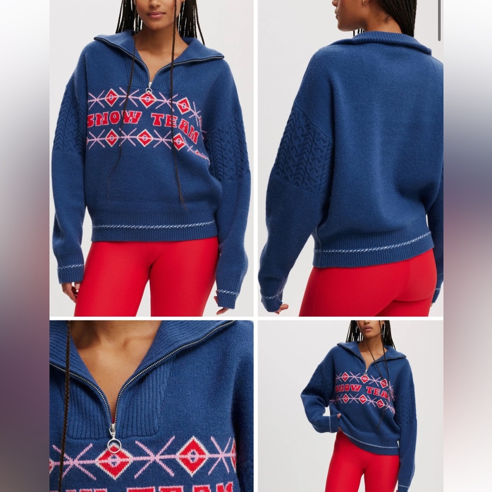 Cotton On Blue Sweater with Red and White Patterns